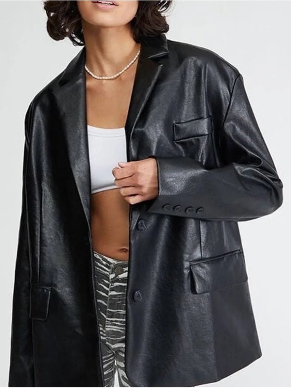 Pacsun La Hearts Black Faux Leather Oversized Blazer